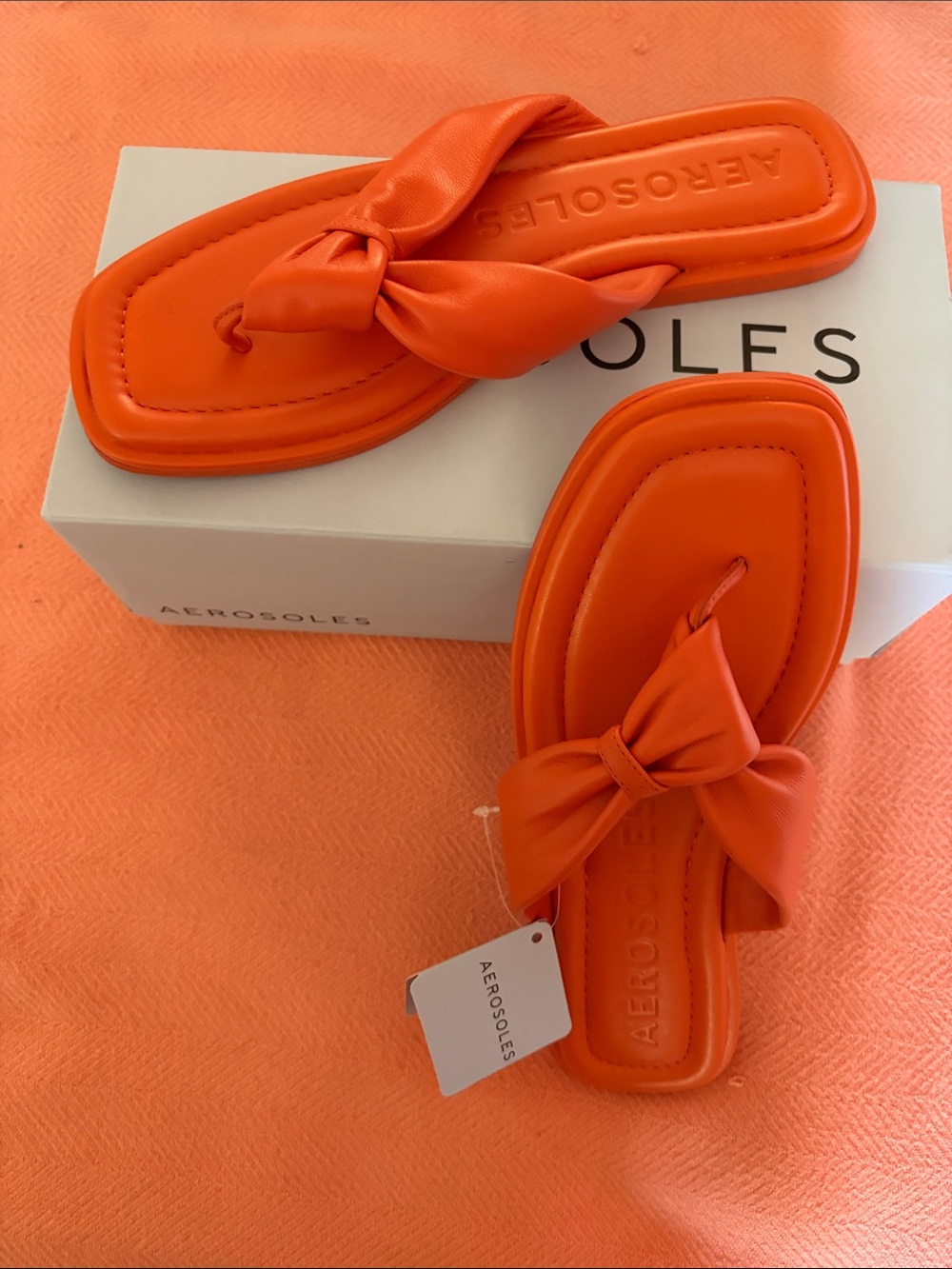 AEROSOLES Bright Orange Knotted Toe-Post Sandals